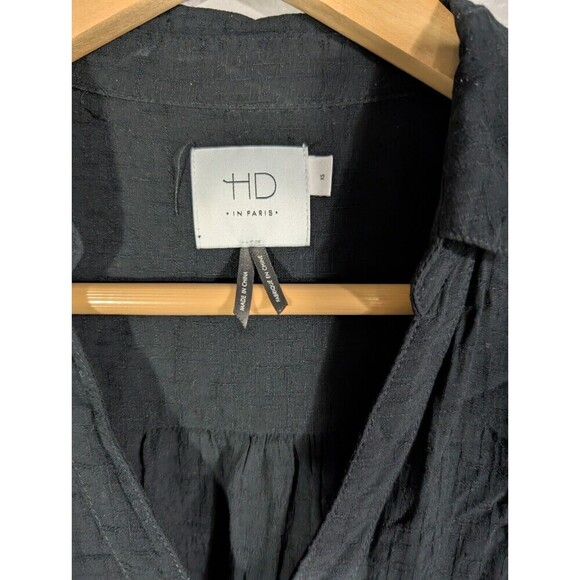 HD in Paris Anthropologie Tie Shirt Dress Button Front XS Black Roll Tab N99 - Picture 4 of 11